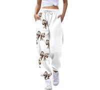 Ladies Halloween Sweatpants High Waisted Gym Athletic Casual Trousers Comfort Pumpkin Printed Soft Sweatpants Plus Size Lightweight Holiday Costumes Loungewear (White, M)