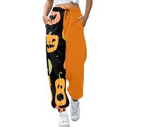 Ladies Halloween Sweatpants Womens Baggy Cheap Cute Print Elastic Waist Drawstring Pants Soft Baggy Casual Pants Loose Leisure Pro Skin Festive Sweatpants Hip Hop Style Slacks Trousers Orange