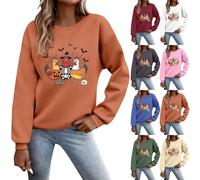 Ladies Halloween Sweatshirt Funny Pumpkin Shirts Plus Size Halloween Costumes Long Sleeve Pullover Round Neck Chicken Graphic Tops Scary Festival Outfits Clothes (Orange, S)