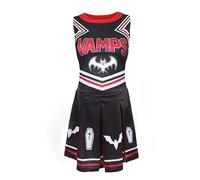 Ladies Halloween Vampire Cheerleader - Large - Black and Red Pleated Cheerleader Dress with Coffin and Bat Designs - Womens Trick Or Treat Halloween Fancy Dress Costume