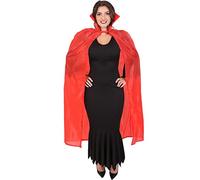 Ladies Halloween Vampire Costume - X-Large - Black Dress with Jagged Edges, Long Red Cape and Fake Vampire Fangs - Adults Halloween Trick or Treat Fancy Dress Costume
