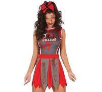 Ladies Halloween Zombie Cheerleader Fancy Dress Costume Horror Brains Outfit fg