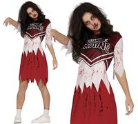 Ladies Halloween Zombie Cheerleader Fancy Dress Costume Horror Outfit fg