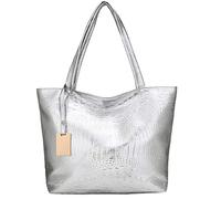 Ladies Handbag, Casual Tote Bags For Women Practical Shoulder Bag Large Capacity Top Handle Bag Laptop Bags For School Commute Work Travel Capacity High Simply Bags Rubber Tote (E1-Silver, One Size)
