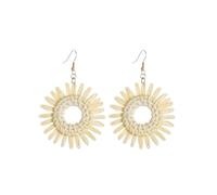 Ladies Handmade Rattan Earring - Tassel A Type Straw Wicker Earrings Bohemian Geometry Earring Circle Pie Shape Earrings, normal, Rattan, no