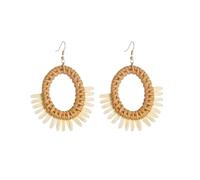 Ladies Handmade Rattan Earring - Tassel A Type Straw Wicker Earrings Bohemian Geometry Earring Circle Pie Shape Earrings, normal, Rattan, no