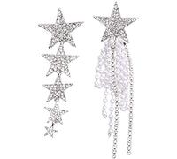 Ladies Handmade Shiny Rhinestone Star Long Tassel Pearl Earring Women Dangle Earrings a Retro/A