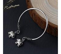 Ladies,Handmade Vintage S925 Retro Thai Craft Fashion Adjustable Female Models Small Elephant Pendant Ethnic Clothing Acc