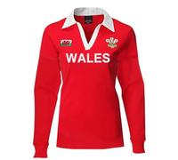 Ladies Hannah Wales Long Sleeve Rugby Shirt Womens Classic V-Neck Collar Cotton Shirt Top Breathable Quick Dry Lightweight Performance Sports Outdoor Wales Welsh Red