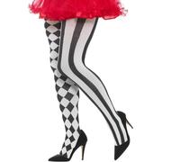Ladies Harlequin Plus Size Tights Fancy Dress Tights White/Black by Smiffys