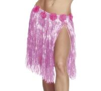 Hawaiian Fancy Dress Hula Skirt Grass Skirt with Flowers Pink 46cm 18" Smiffys