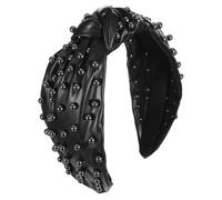 Ladies Headbands Pearl Knotted Headband, Black Non Slip Beaded Top Knot Headband Womens Wide Knotted Hairband Jeweled Embellished Head Band Hair Accessories for Women Girls
