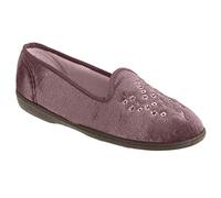 Ladies Heather Velour Plain Embroidered Machine Washable Slipper - Nieta - Heather - size UK Ladies Size 5