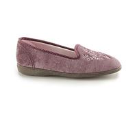 Ladies Heather Velour Plain Embroidered Machine Washable Slipper - Nieta - Heather - size UK Ladies Size 6