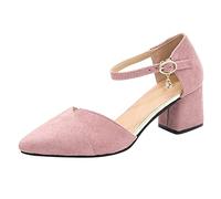 Ladies Heels Ankle Strap Court Shoes Closed Toe Heels Slip On Low Heel Party Courts Pump Block High Heel Chunky Dress Sandals Wedding Party Pumps Size 5 1#Pink