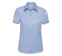 Ladies Herringbone Shirt Womens BLUE or WHITE Short Sleeve Blouse Russell 963F