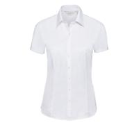 Ladies Herringbone Shirt Womens BLUE or WHITE Short Sleeve Blouse Russell 963F