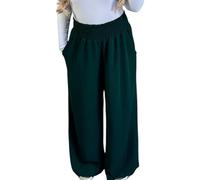 Ladies High Elasticated Waist Summer Wide Leg Trousers for Women Palazzo Plain Basic Culotte Trouser Curve Womenswear Casual Lounge Pants with Pockets Plus Size Bottoms UK 12-22