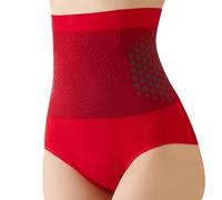 Ladies High Waisted Briefs Soft Stretch Knicker Hipster Style Pantie Tummy Control Feature Brief Basic Essential Pant Washable Underwear For Full Coverage Red