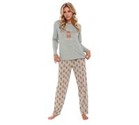 Ladies' Highland Cow Print Pyjamas, Grey Marl Cotton Blend, Long Sleeve Top & Trousers, Cosy Loungewear Gift, Women's Pajamas Lounge Wear Long Sleeve Grey PJs Comfortable