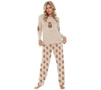 Ladies' Highland Cow Print Pyjamas, Grey Marl Cotton Blend, Long Sleeve Top & Trousers, Cosy Loungewear Gift, Women's Pajamas Lounge Wear Long Sleeve Grey PJs Comfy