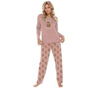 Ladies' Highland Cow Print Pyjamas, Grey Marl Cotton Blend, Long Sleeve Top & Trousers, Cosy Loungewear Gift, Women's Pajamas Lounge Wear Long Sleeve Grey PJs Comfy