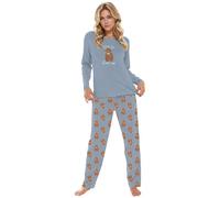 Ladies' Highland Cow Print Pyjamas, Grey Marl Cotton Blend, Long Sleeve Top & Trousers, Cosy Loungewear Gift, Women's Pajamas Lounge Wear Long Sleeve Grey PJs Comfy