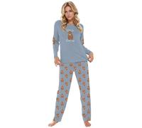 Ladies' Highland Cow Print Pyjamas, Grey Marl Cotton Blend, Long Sleeve Top & Trousers, Cosy Loungewear Gift, Women's Pajamas Lounge Wear Long Sleeve Grey PJs Comfy