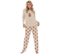 Ladies' Highland Cow Print Pyjamas, Grey Marl Cotton Blend, Long Sleeve Top & Trousers, Cosy Loungewear Gift, Women's Pajamas Lounge Wear Long Sleeve Grey PJs Comfy