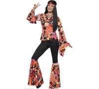 Ladies Hippie Costume Summer Retro Fancy Dress Outfit Hippy 60s 70s Disco