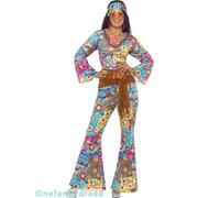 Ladies Hippie Hippy Flares + Top Outfit Adult 60s 70s Fancy Dress Womens Costume