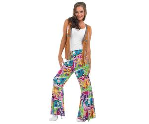 Ladies Hippie Patterned Flares Costume for 60s Hippie Flower Power Fancy Dress Small