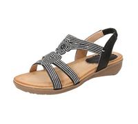 Ladies ho ressy Sandals Beach Vacation Elastic Strap Sandal Elegant Diamante Comfortable Shoes Memory oam Flip Flops Open Toe Open Toe Casual Flat Sandals Part Wedding (Black, 4.5)