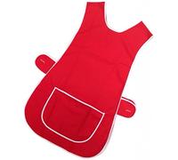 Ladies Home/Work Tabard Apron with Single Large Front Pocket, White Piping and Side Fastening Button Tabs (UK 16/18 (OS), Red)