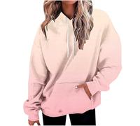 Ladies Hoodie Women's Loose Long Sleeve Dropped Shoulder Gradient Print Sweatshirt Adjustable Drawstring Sweater Large Front Pocket Oversized Jumper Super Soft Warm Cozy Snuggle Pullover Orange