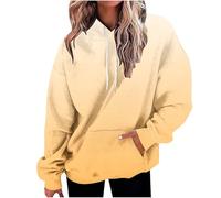 Ladies Hoodie Women's Loose Long Sleeve Dropped Shoulder Gradient Print Sweatshirt Adjustable Drawstring Sweater Large Front Pocket Oversized Jumper Super Soft Warm Cozy Snuggle Pullover Yellow