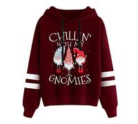 Ladies Hoodies Christmas Jumpers Casual Loose Dwarf Gonk Print Sweatshirts Lightweight Soft Cropped Pullover Tops Autumn and Winter Funny Comfortable Warm Hooded Streetwear Going Out Tops Loungerwear