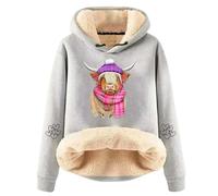 Ladies Hoodies Highland Cow Hoodie Cute Cow Print Sweatshirts Fleece Lined Oversized Hoodie Winter Long Sleeve Fleece Tops Warm Preppy Clothes M-5XL (Light Gray, 5XL)