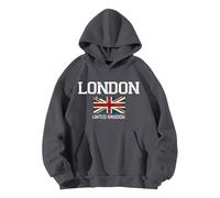 Ladies Hoodies London United Kingdom Letter Graphic Sweatshirts Union Jack Flags Pullover Hoody Tops England Streetwear Vintage British Flag Lounge Jumpers Y2k Athleisure Clothing