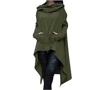 Ladies Hoodies Solid Color Oversized Hooded Sweatshirts Autumn Hoodie with Pockets Ladies Casual Long Sleeve Tops Comfortable Hoody High Low Hem Pullover Loose Fit Outerwear Size 8-18 Army Green