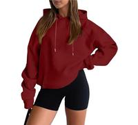 Ladies Hoodies Uk, Womens Pullover Hoodies Ladies Hoody Casual Lightweight Long Sleeve Drawstring Hooded Sweatshirt Tops with Pockets 40th Birthday Gifts for Womens,Deep Red,M,u259k