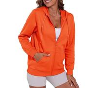 Ladies Hoodies with Zip Ladies Fleece Jackets Lightweight Oversized Hooded Jackets Full Zip Hooded Sweatshirt with Pockets Warm Sweaters Coats Plain Cardigan Coat Tops Fall Winter Clothes Orange