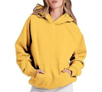Ladies Hoodies with Zip, Women's Jumpers Casual Baggy V Neck Sweatshirts Raglan Sleeve Pullover Fall Winter Tops Solid Colour Lightweight Fashion Y2K Relaxed Fit Hoodies Yellow
