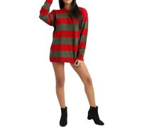 Ladies Horror Freddy Krueger Style Halloween Red Green Stripe Knitted Jumper Dress Top 20-22