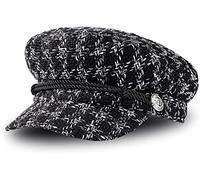 Ladies Houndstooth Cap Women'S Short Brim Visor Beret Fashion Casual Hat Retro British Style Elegant Winter Flat Hats For Women (Color : Black, One Size : L)