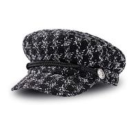 Ladies Houndstooth Cap Women's Short Brim Visor Beret Fashion Casual Hat Retro British Style Elegant Winter Flat Hats for Women ('6 7/8-7 1/8') Black 1 Piece
