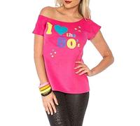 Ladies I Love 80s T-shirt Womens Pop Star Pink Black Retro Top Sexy Fancy Dress Outfit (X-Large (UK 14 -16), Pink)