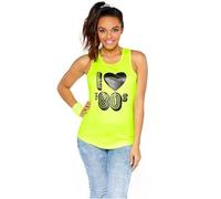 Ladies I Love the 80's Yellow Vest Top Fancy Dress Costume