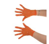 Ladies Ice Skating Gloves with Shimmering Rhinestones, Breathable Mesh Figure Skating Gloves for Competition Stage, Khaki(Orange)