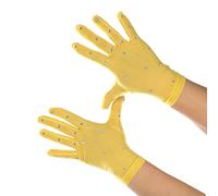 Ladies Ice Skating Gloves with Shimmering Rhinestones, Breathable Mesh Figure Skating Gloves for Competition Stage, Khaki(Yellow)